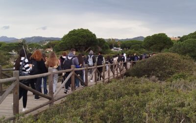 Escolares durante la visita y actuaciones en la Duna de Marbella